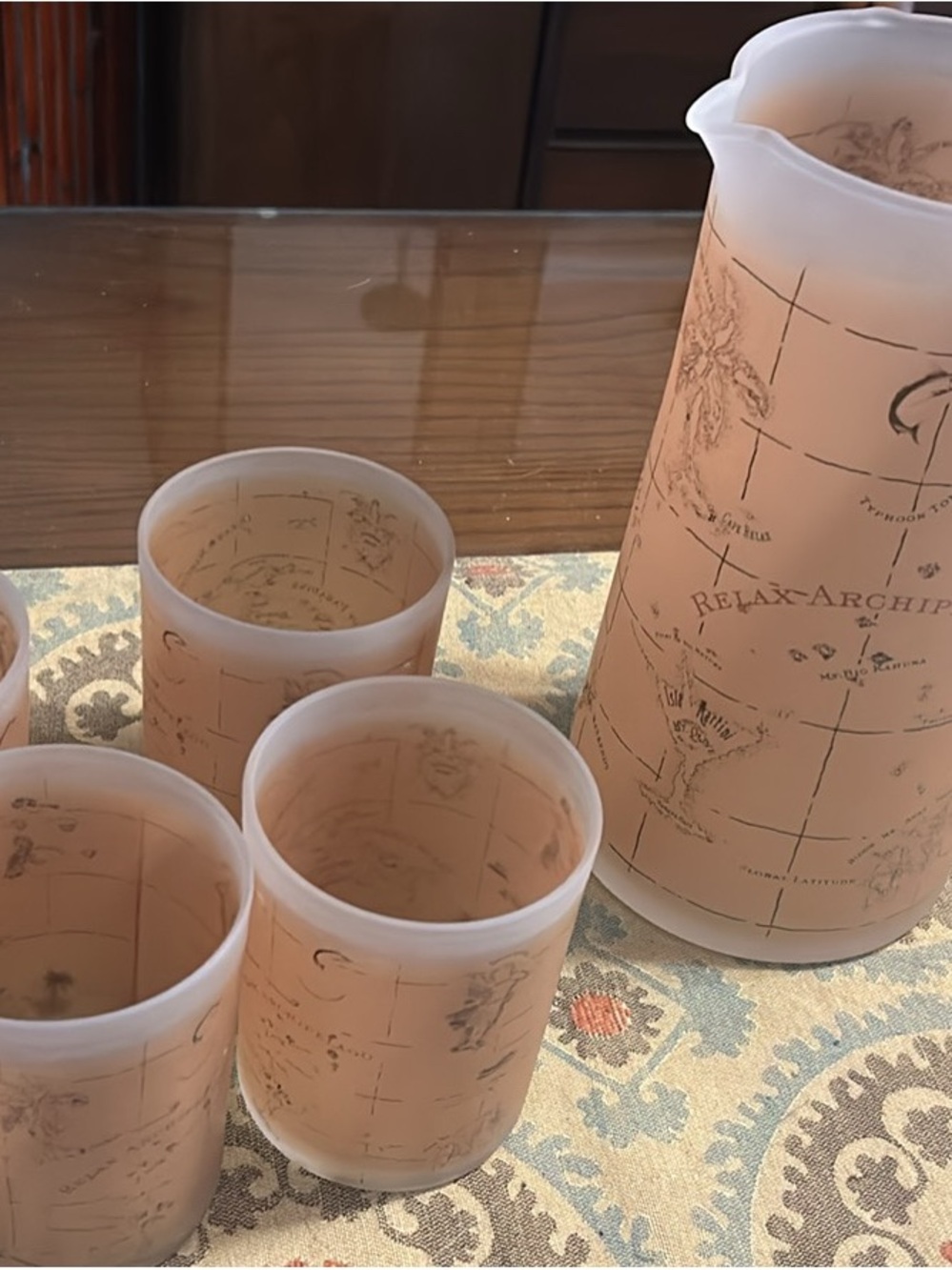 Vintage Tommy Bahama Archipelago Amber Isle Pitcher 4 Rocks Glasses 5 Pc Set